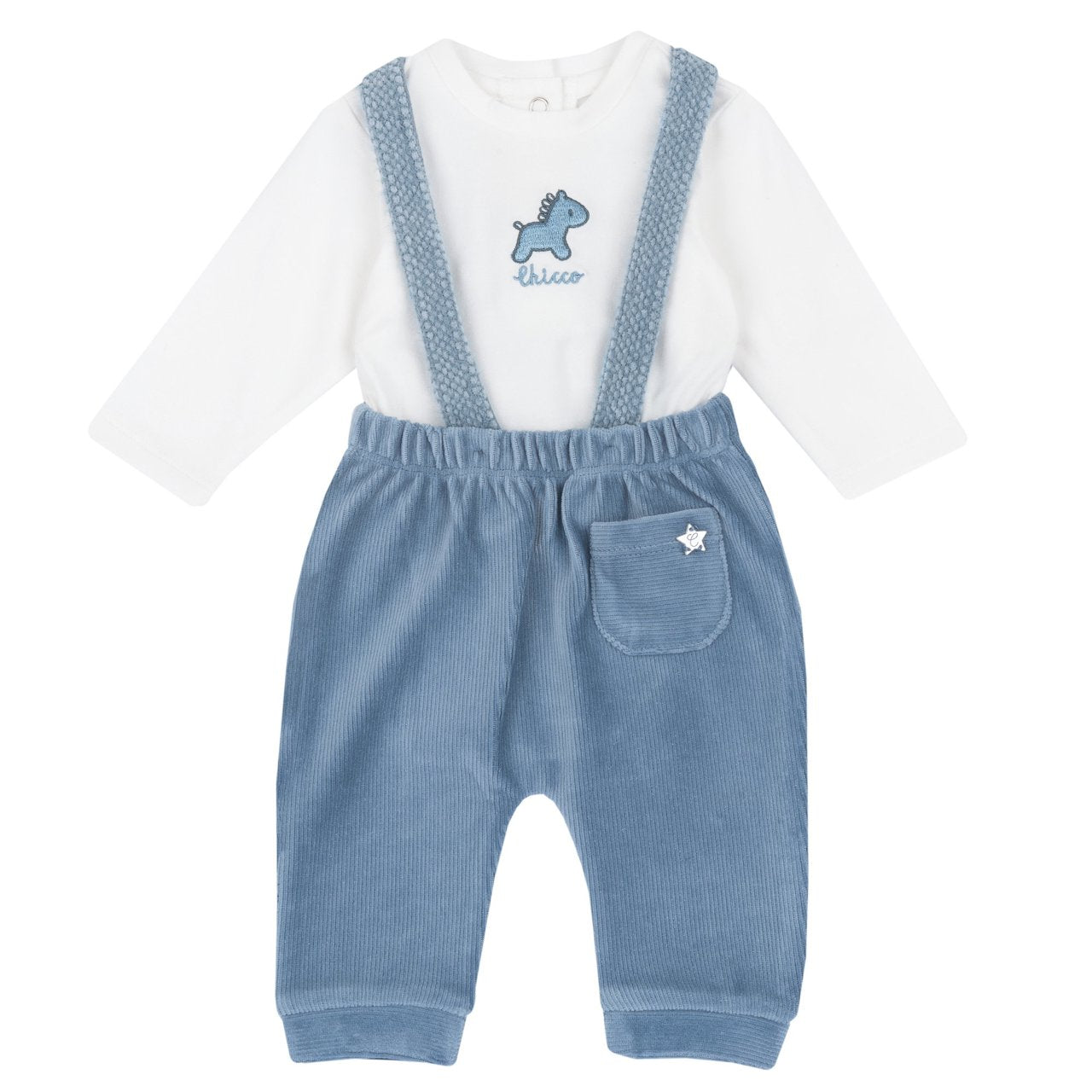 Completo body con pantaloni con bretelle