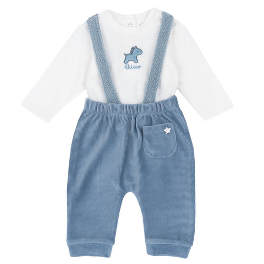 Completo body con pantaloni con bretelle