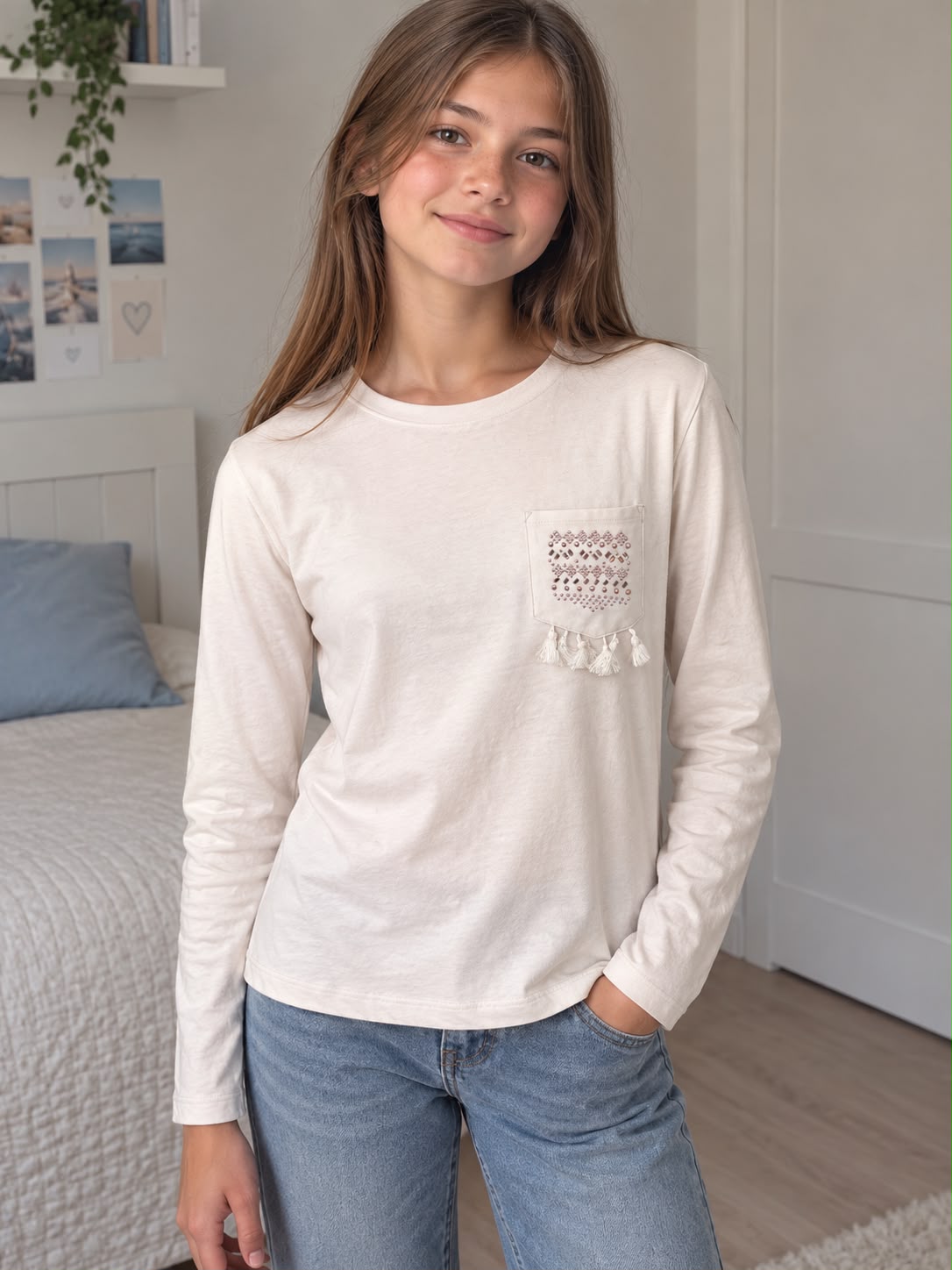 T-Shirt A Maniche Lunghe Con Taschino-Chicco